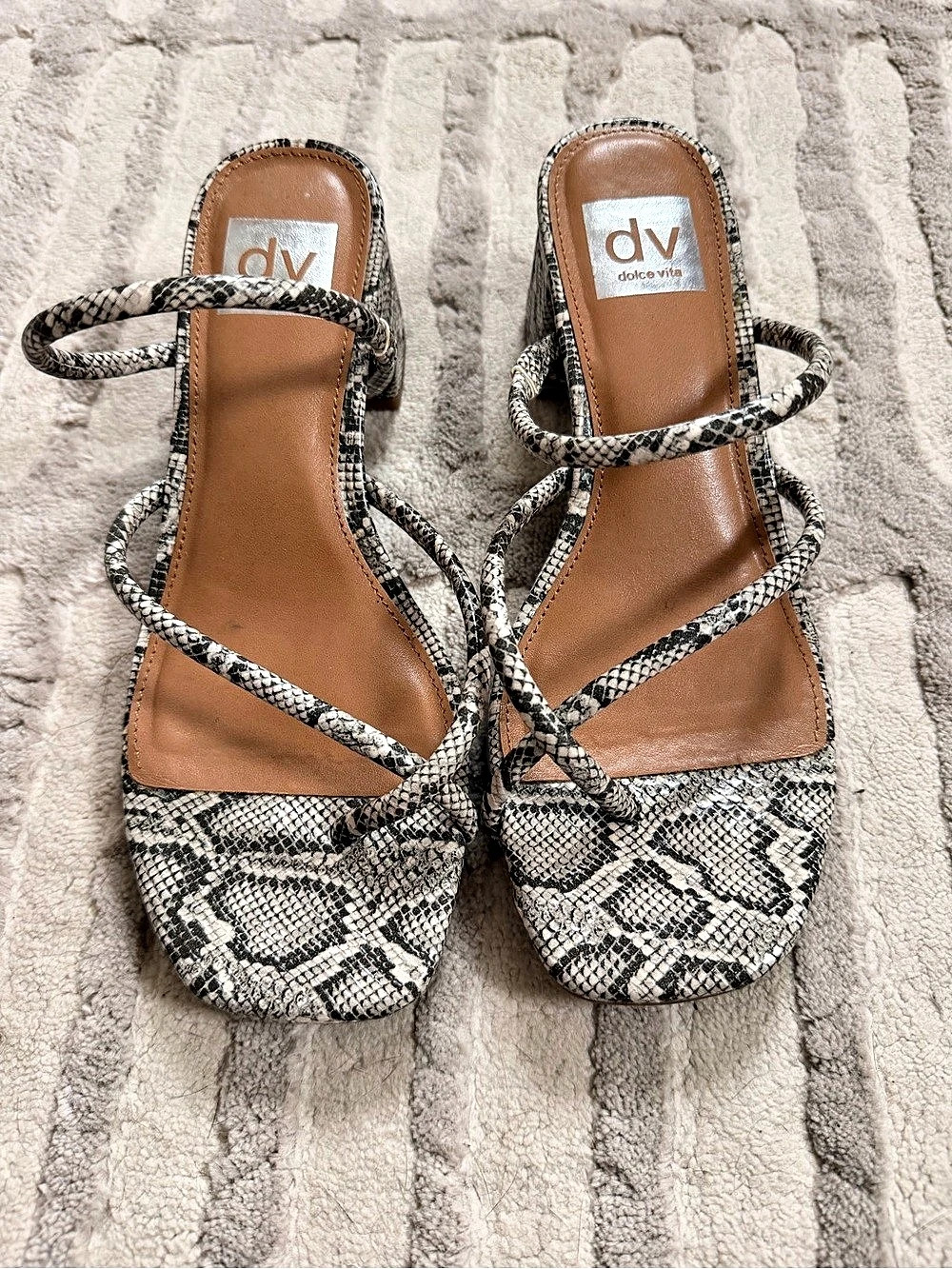 DV by Dolce Vita Snake Print Strappy Heels in Brown & Black size 7